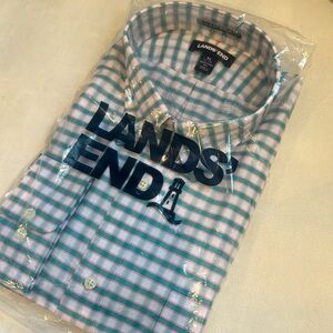 Lands End green check dress shirt XL